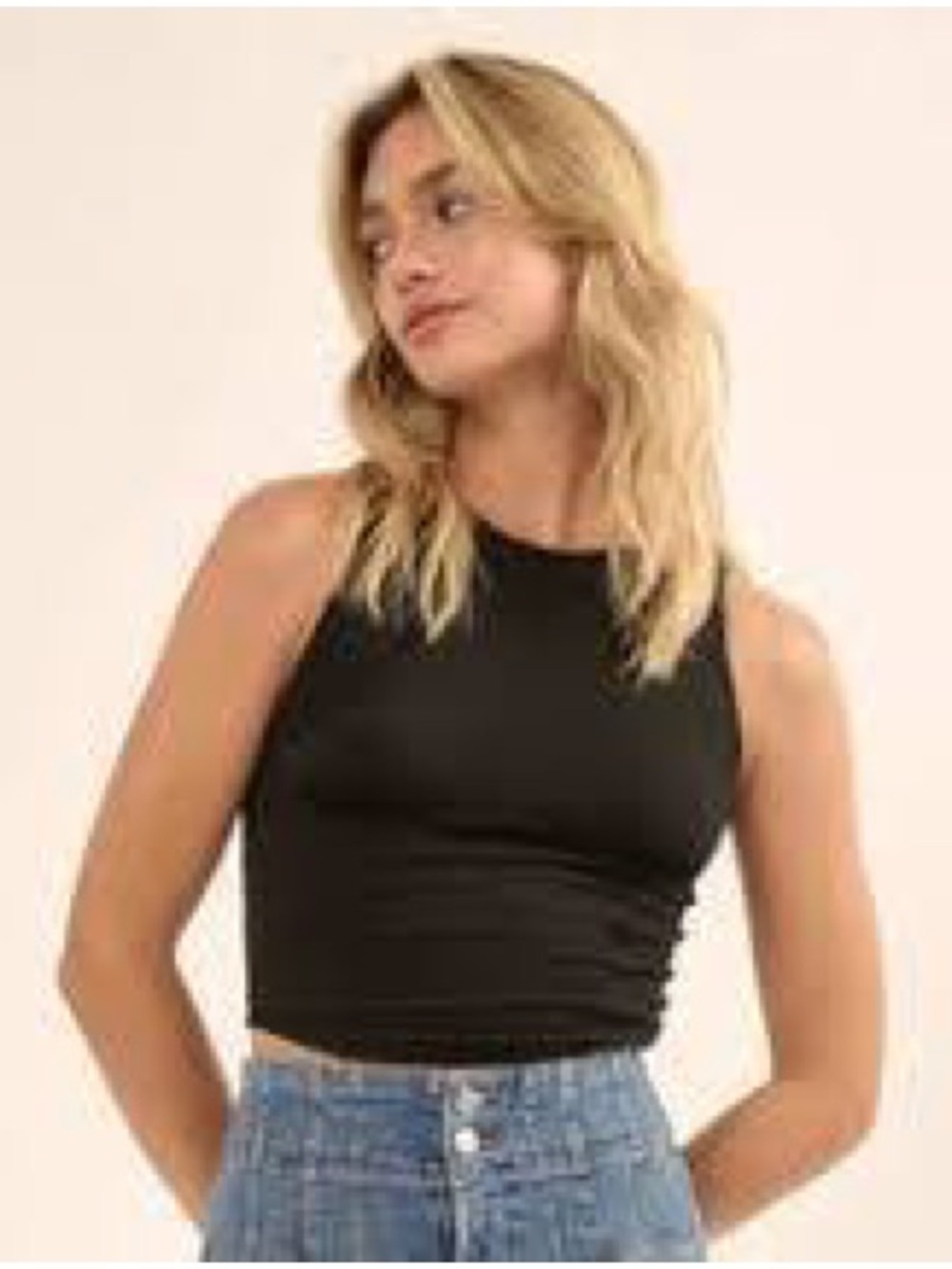 Essential Black Ribbed High-Neck Crop Top - Women
